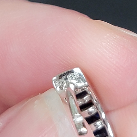 Princess Cut Sapphire Hoop Earrings - Picture 4 of 4